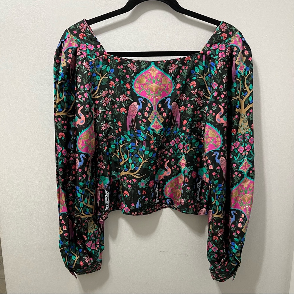 SANDRO PARIS IVEA BLACK PRINTED SILK TOP\ XS - Picture 2 of 13